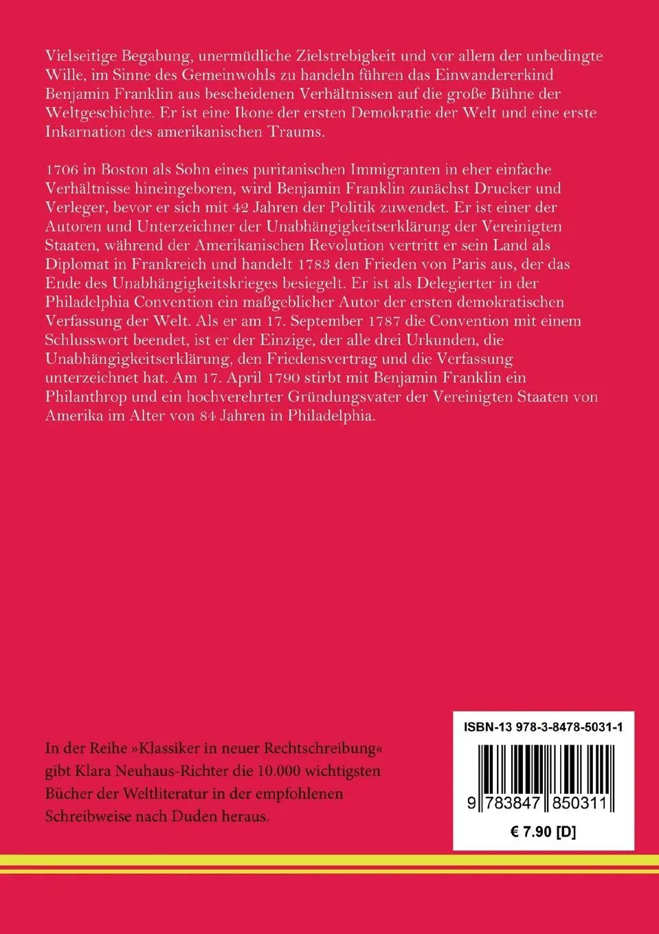 Rückseite: 9783847850311 | Autobiografie | Benjamin Franklin | Taschenbuch | 188 S. | Deutsch