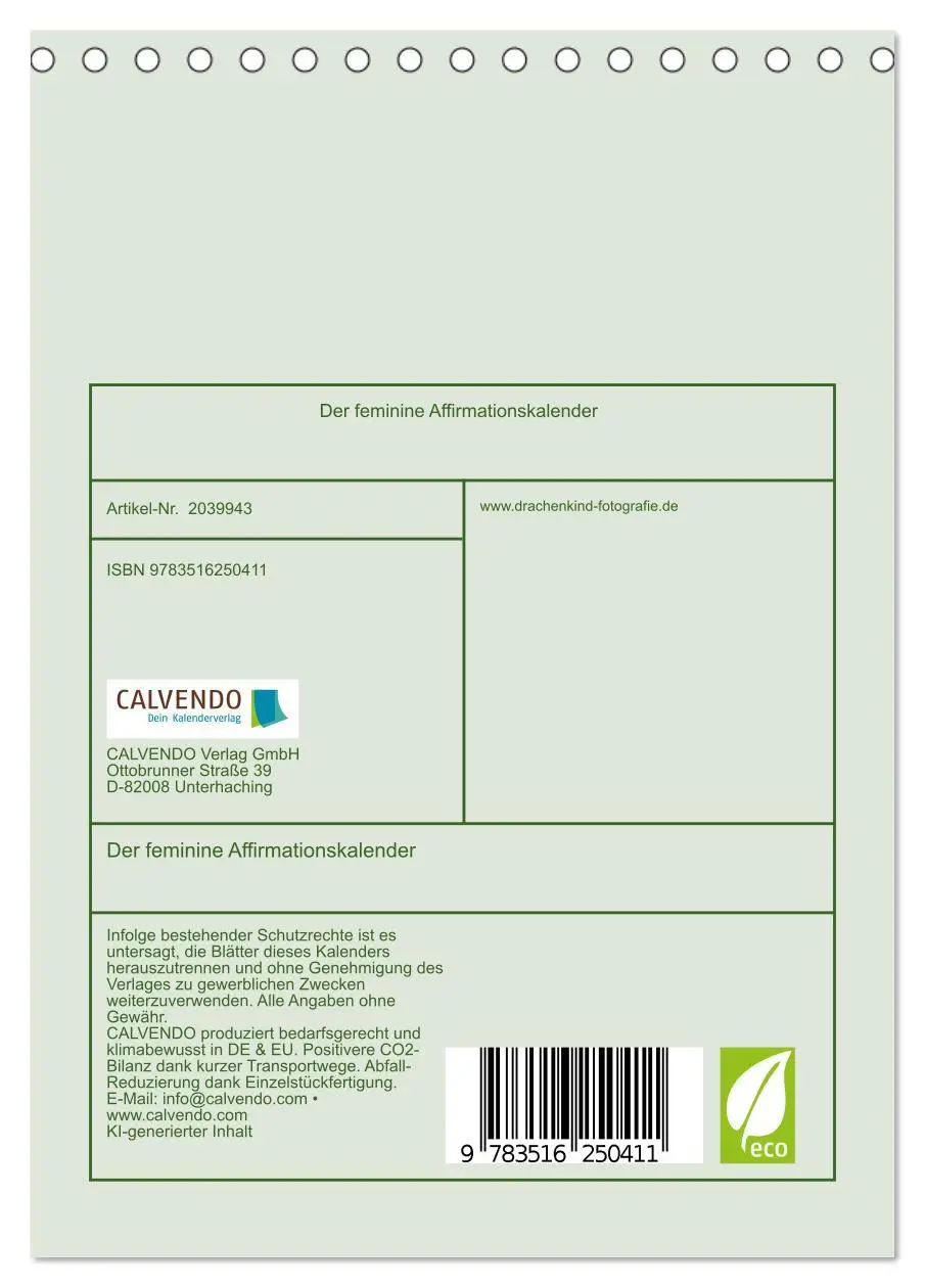 Bild: 9783516250411 | Der feminine Affirmationskalender (Tischkalender 2026 DIN A5 hoch),...