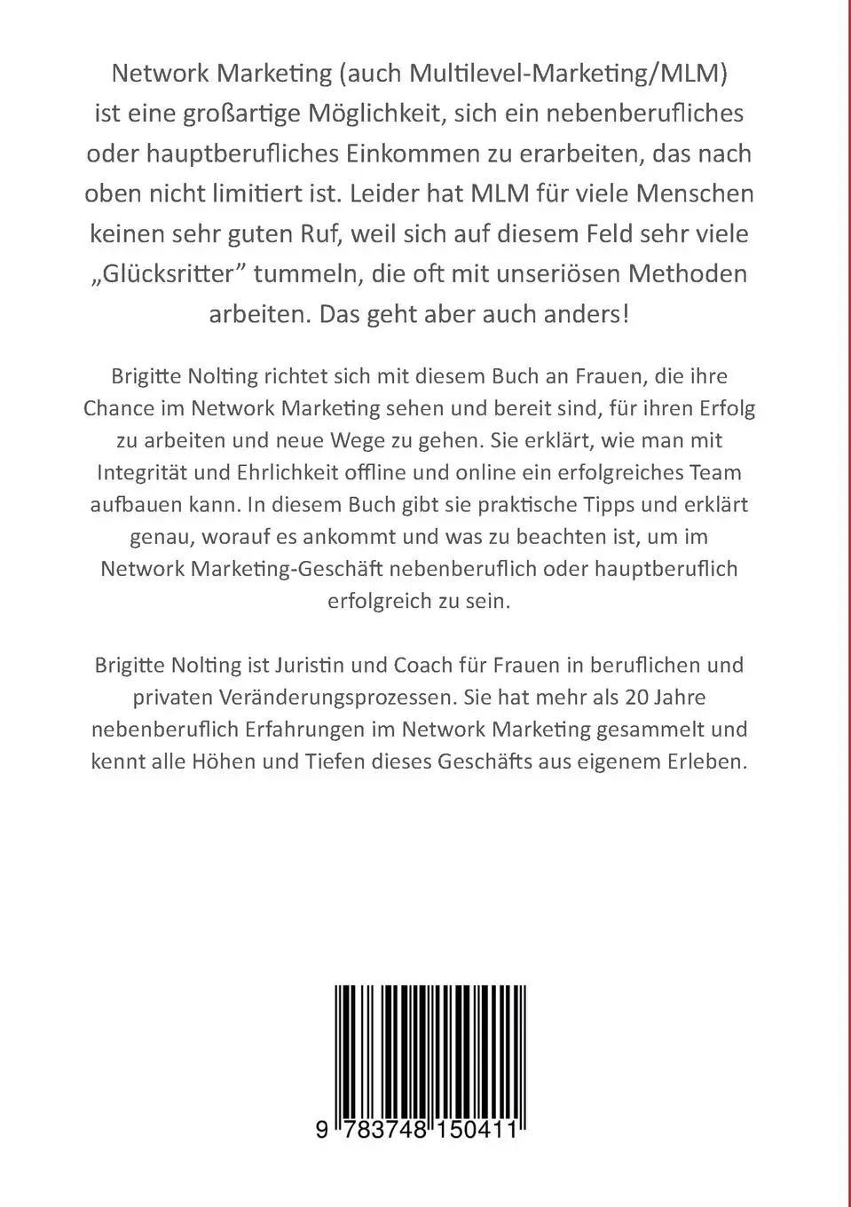 Rückseite: 9783748150411 | Network Marketing für clevere Frauen | Brigitte Nolting | Taschenbuch