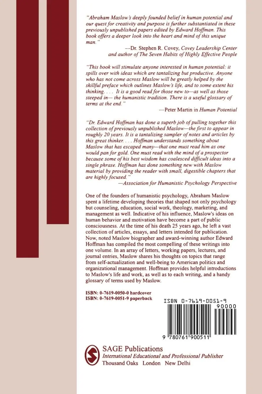 Rückseite: 9780761900511 | Future Visions | The Unpublished Papers of Abraham Maslow | Buch