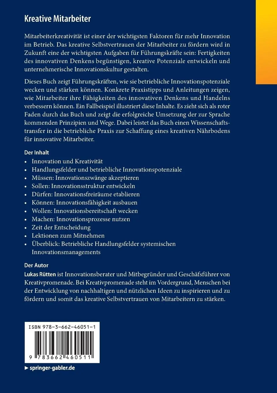 Rückseite: 9783662460511 | Kreative Mitarbeiter | Lukas Rütten | Taschenbuch | xvii | Deutsch