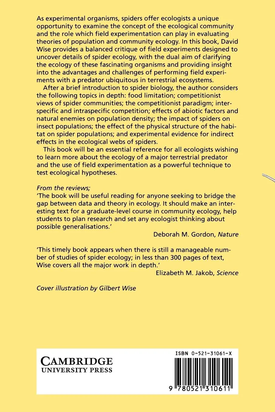 Rückseite: 9780521310611 | Spiders in Ecological Webs | Cse Wise (u. a.) | Taschenbuch | Englisch