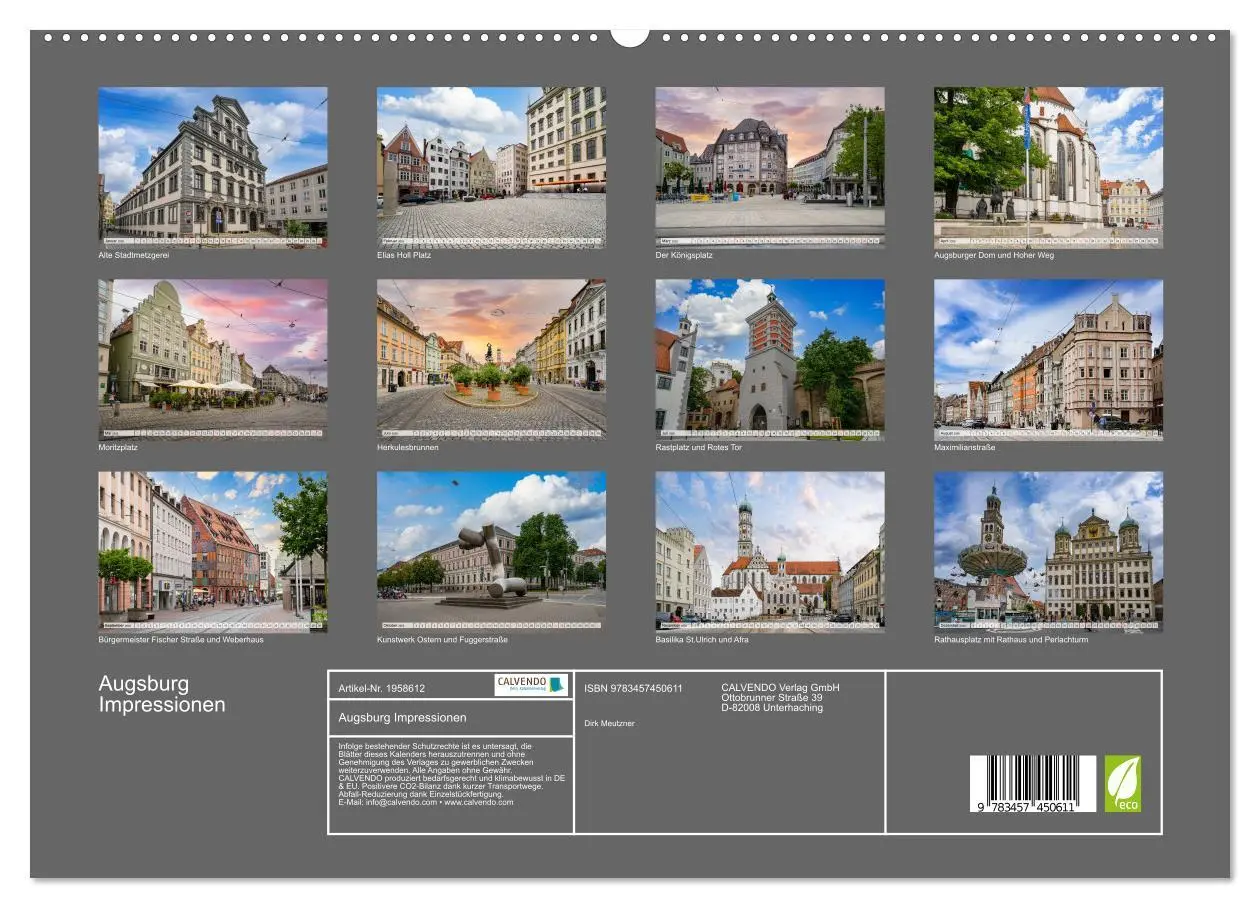 Bild: 9783457450611 | Augsburg Impressionen (Wandkalender 2026 DIN A2 quer), CALVENDO...