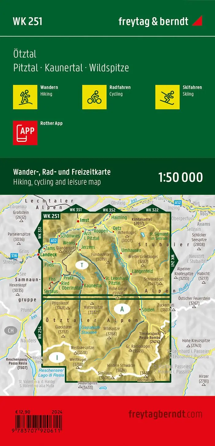 Rückseite: 9783707920611 | Ötztal, Wander-, Rad- und Freizeitkarte 1:50.000, freytag &amp; berndt,...