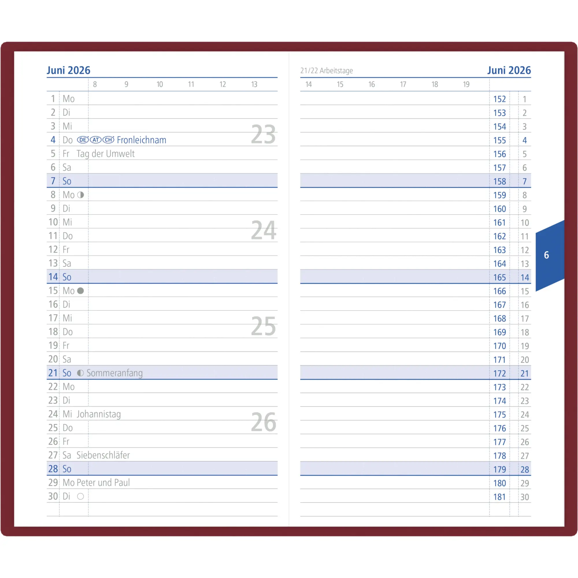 Bild: 4069095000711 | Taschenplaner bordeaux 2026 - Bürokalender 9,5x16 cm - 32 Seiten -...