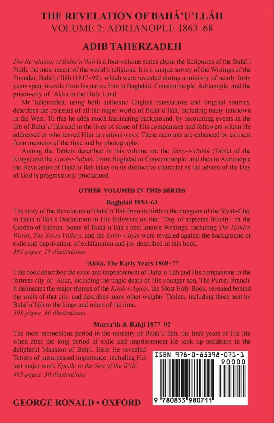 Rückseite: 9780853980711 | The Revelation Of Baha'u'llah Vol. 2 | Adrianople 1863-68 | Taherzadeh