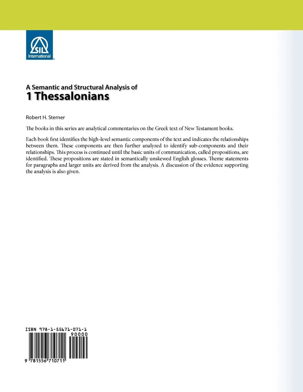 Rückseite: 9781556710711 | A Semantic and Structural Analysis of 1 Thessalonians | Sterner | Buch