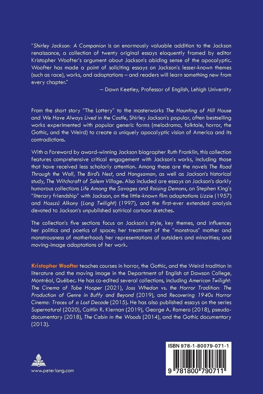 Rückseite: 9781800790711 | Shirley Jackson | A Companion | Kristopher Woofter | Taschenbuch