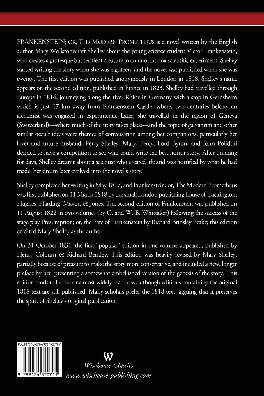 Rückseite: 9789176370711 | FRANKENSTEIN or The Modern Prometheus (The Revised 1831 Edition -...