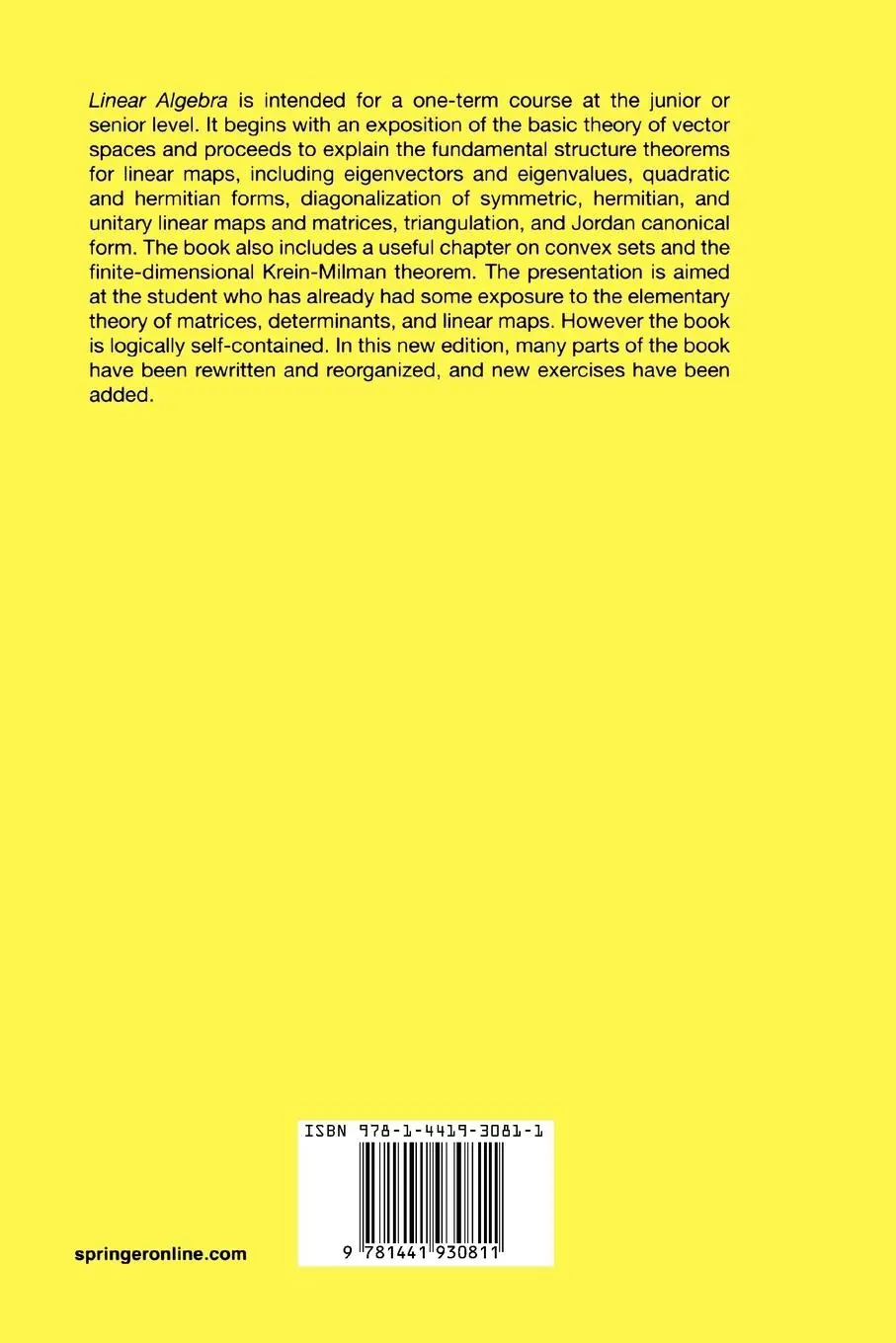 Rückseite: 9781441930811 | Linear Algebra | Serge Lang | Taschenbuch | ix | Englisch | 2010