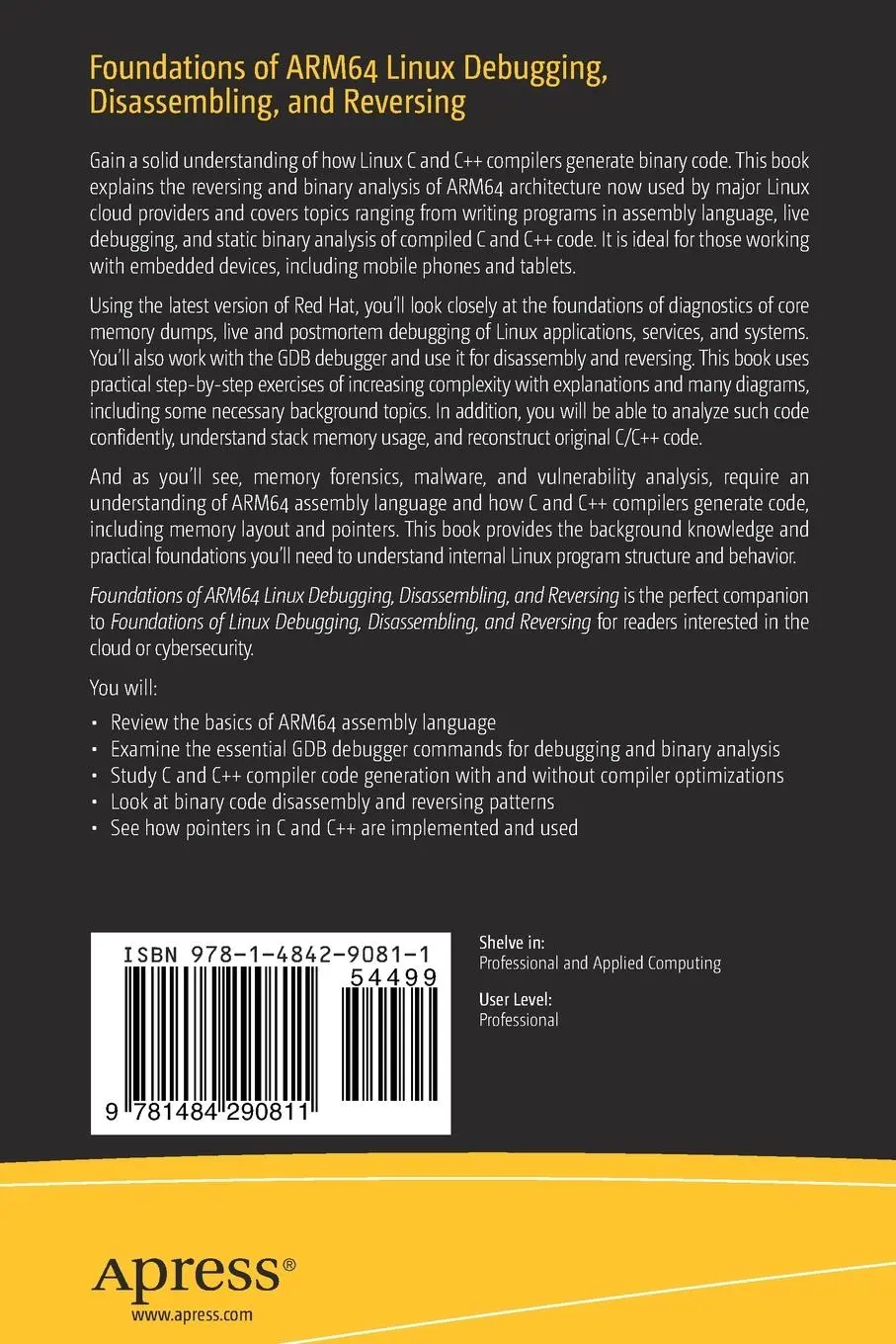 Rückseite: 9781484290811 | Foundations of ARM64 Linux Debugging, Disassembling, and Reversing