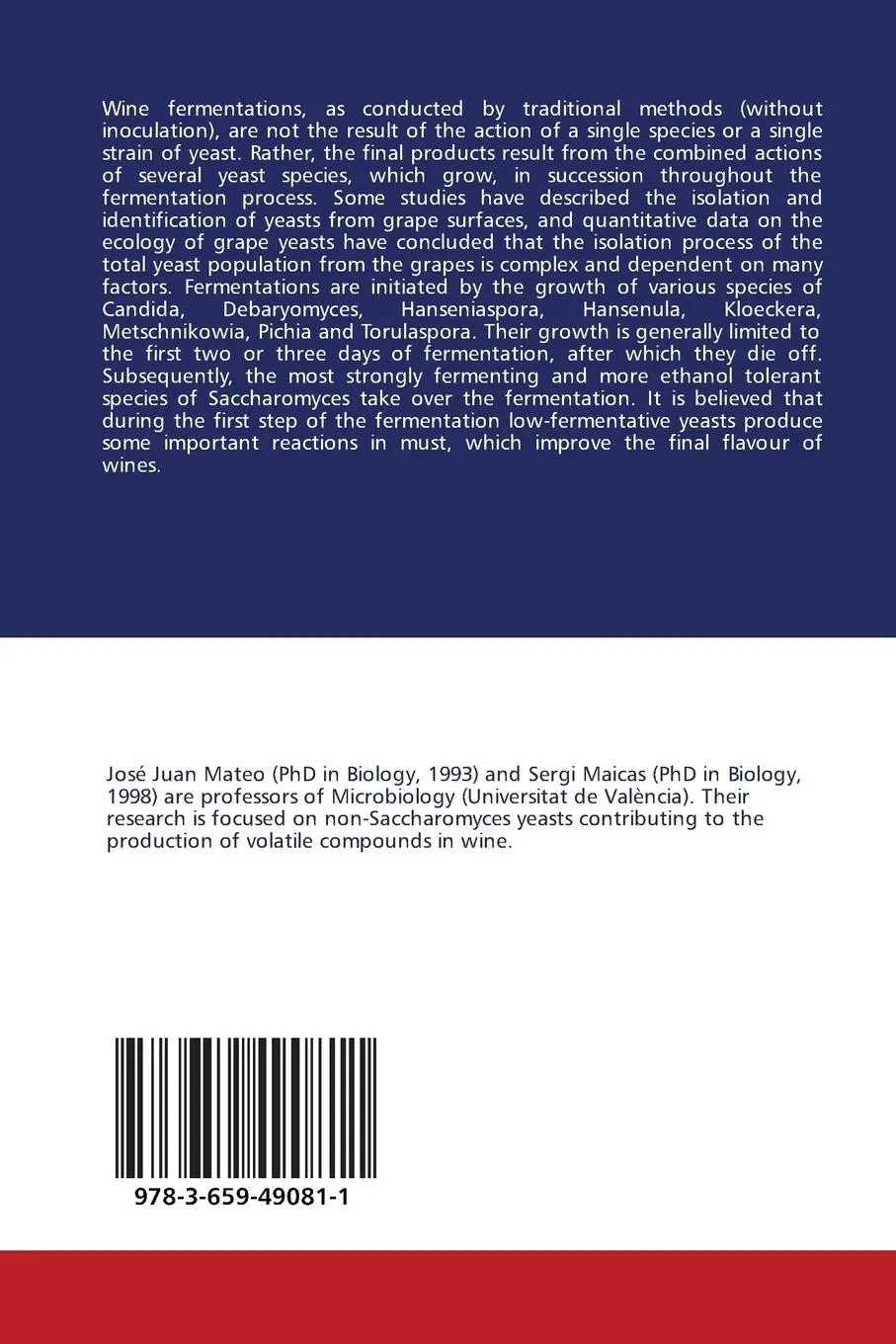 Rückseite: 9783659490811 | Non-Saccharomyces yeasts in wine production | José Juan Mateo (u. a.)