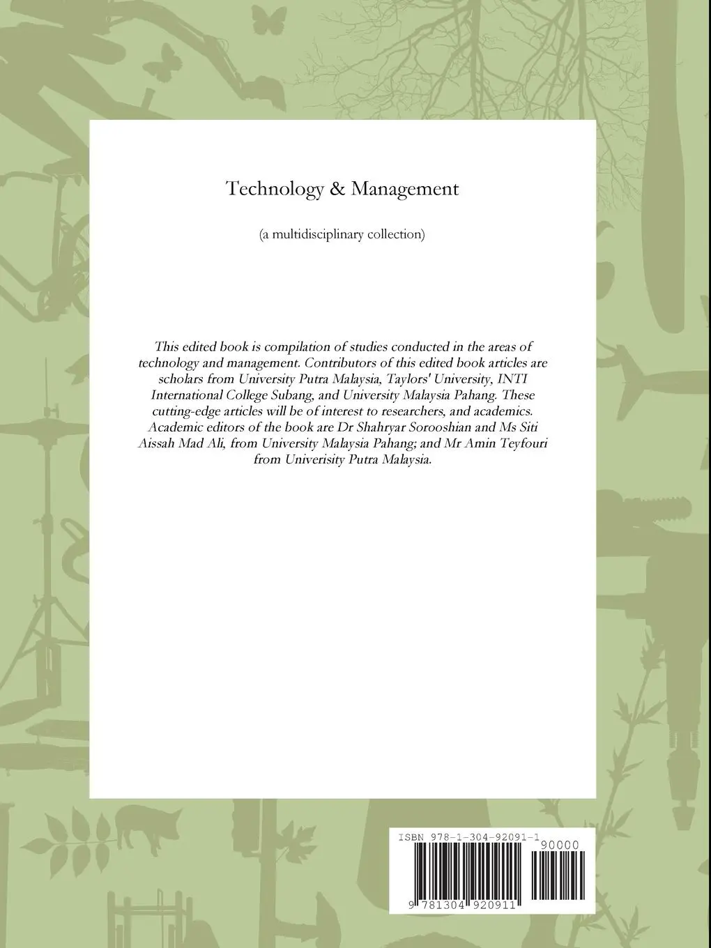 Rückseite: 9781304920911 | Technology &amp; Management | Shahryar Sorooshian (u. a.) | Taschenbuch