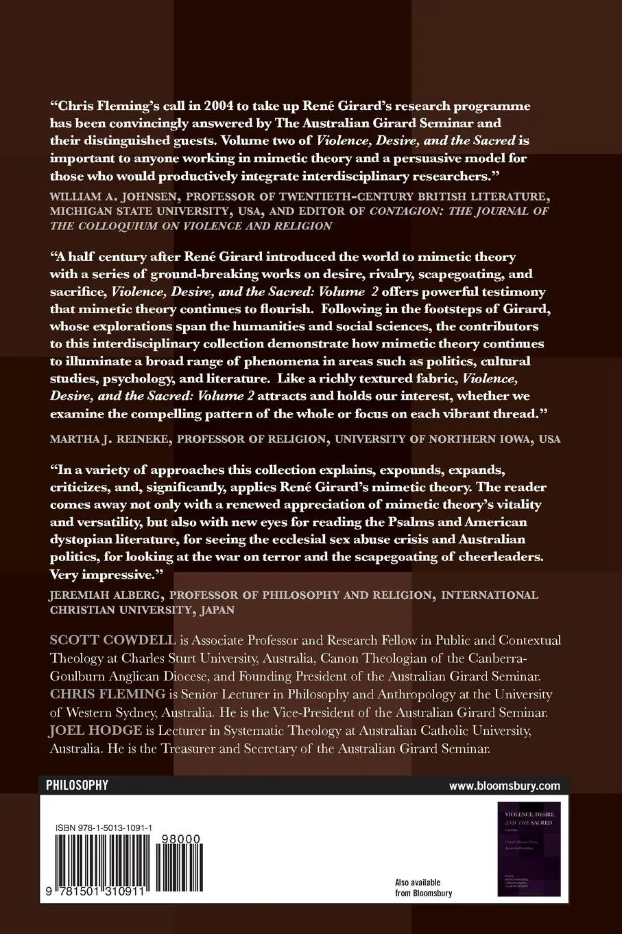 Rückseite: 9781501310911 | Violence, Desire, and the Sacred, Volume 2 | Scott Cowdell (u. a.)