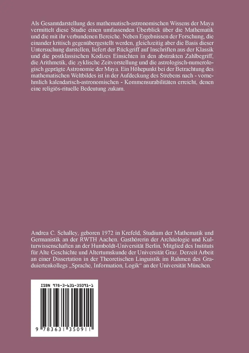 Rückseite: 9783631350911 | Das mathematische Weltbild der Maya | Andrea Schalley | Taschenbuch
