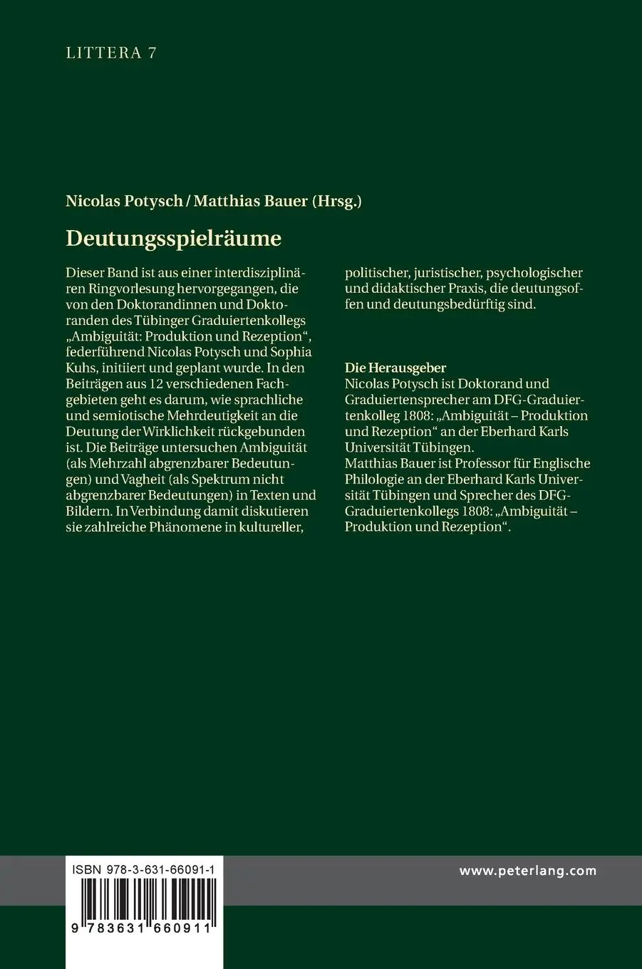Rückseite: 9783631660911 | Deutungsspielräume | Mehrdeutigkeit als kulturelles Phänomen | Buch