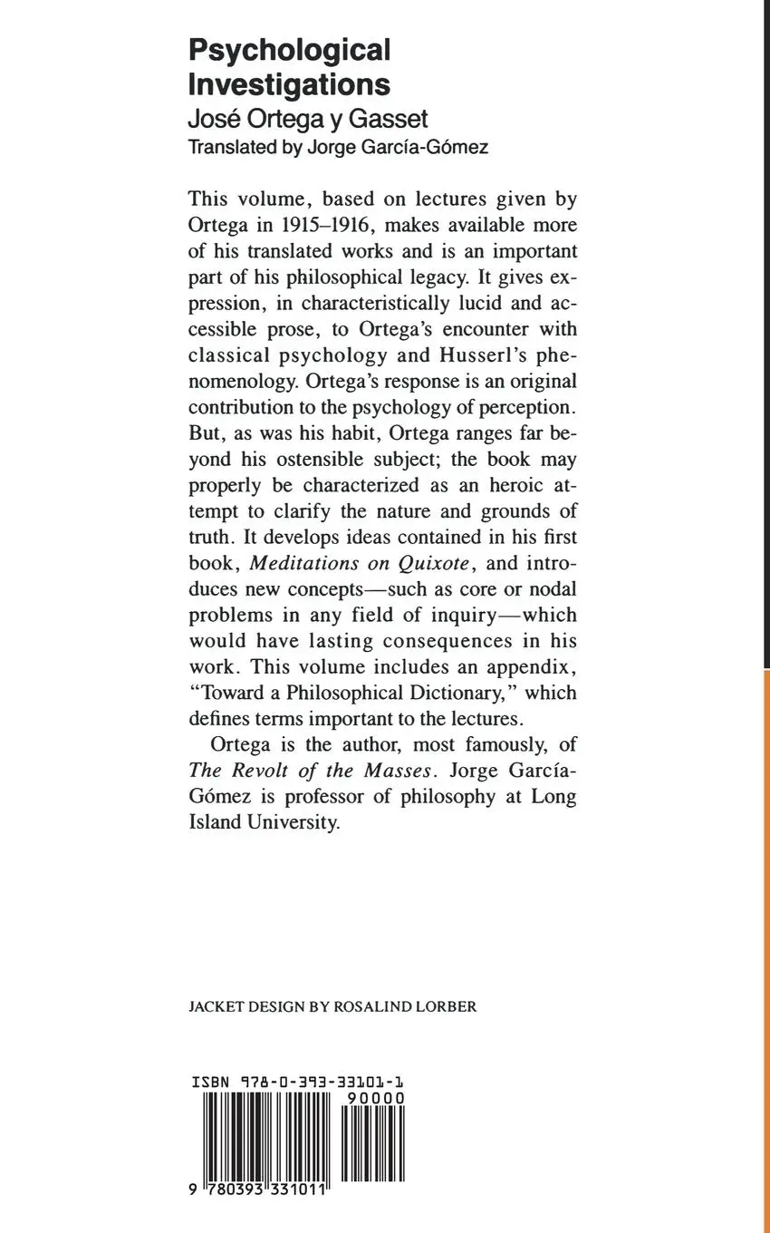 Rückseite: 9780393331011 | Psychological Investigations | Jose Ortega Y. Gasset | Taschenbuch