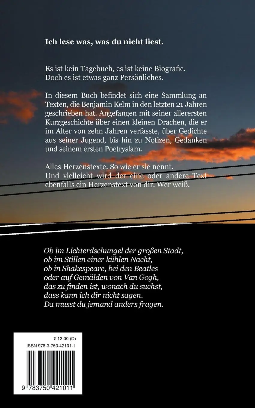 Rückseite: 9783750421011 | Ich lese was, was du nicht liest. | Benjamin Kelm | Taschenbuch | 2020