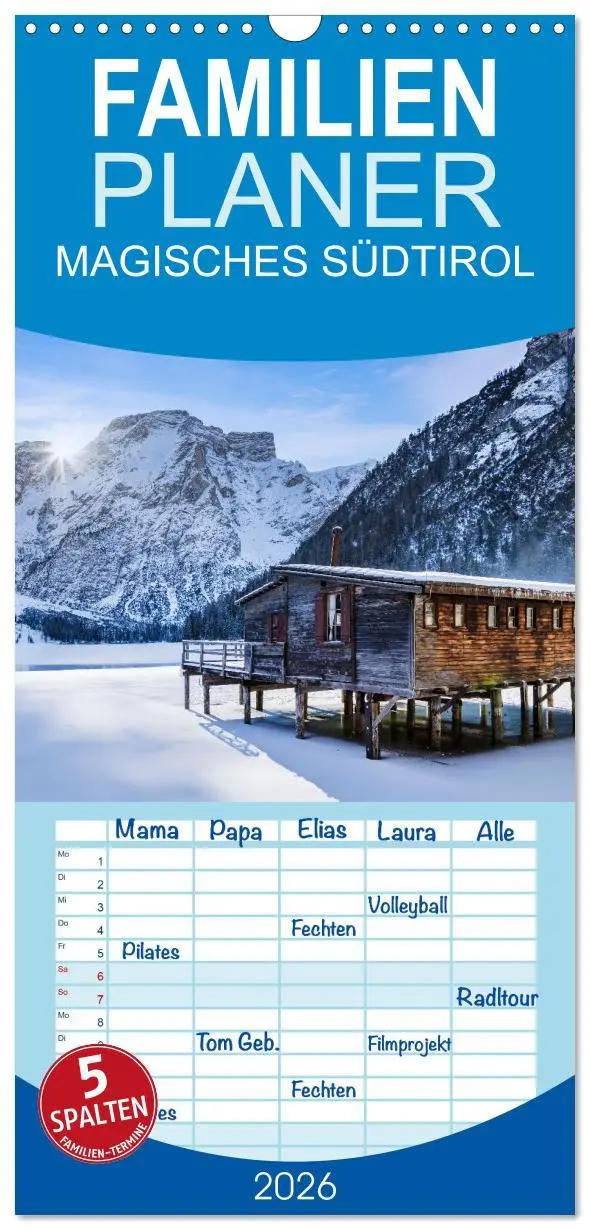Cover: 9783516491111 | Familienplaner 2026 - MAGISCHES SÜDTIROL mit 5 Spalten...