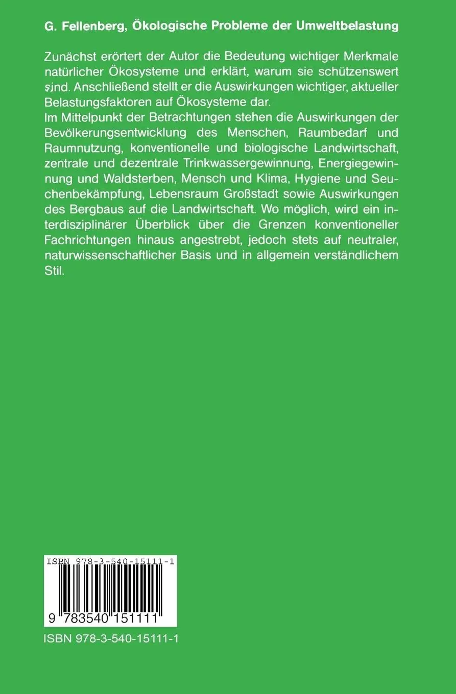 Rückseite: 9783540151111 | Ökologische Probleme der Umweltbelastung | G. Fellenberg | Taschenbuch