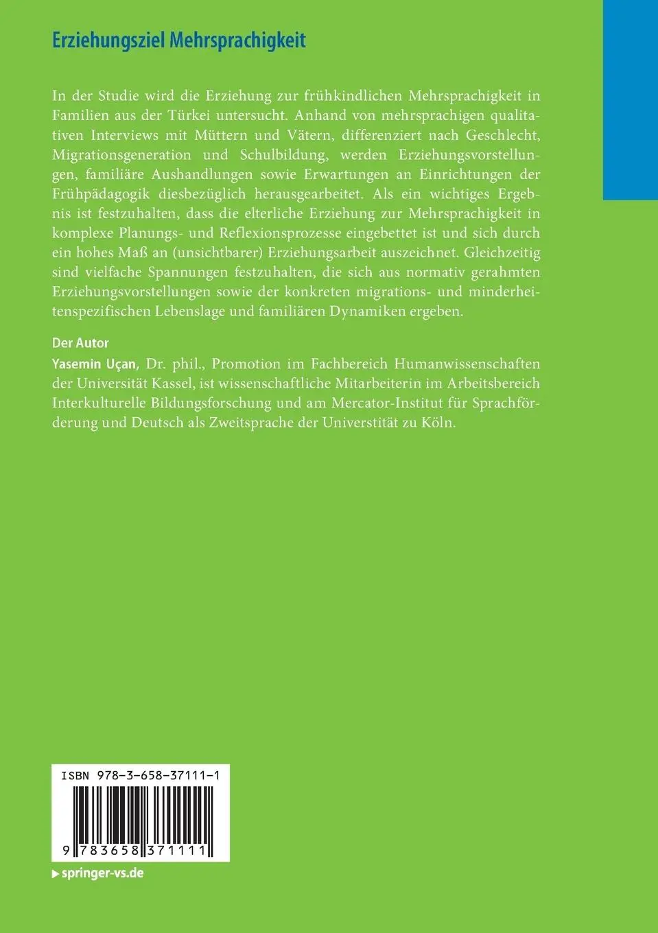 Rückseite: 9783658371111 | Erziehungsziel Mehrsprachigkeit | Yasemin Uçan | Taschenbuch | xvii