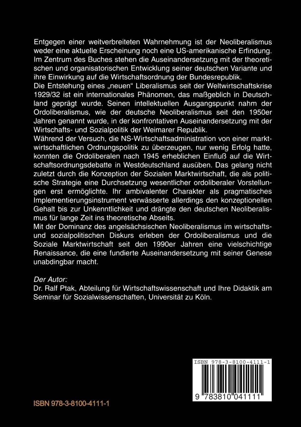 Rückseite: 9783810041111 | Vom Ordoliberalismus zur Sozialen Marktwirtschaft | Ralf Ptak | Buch