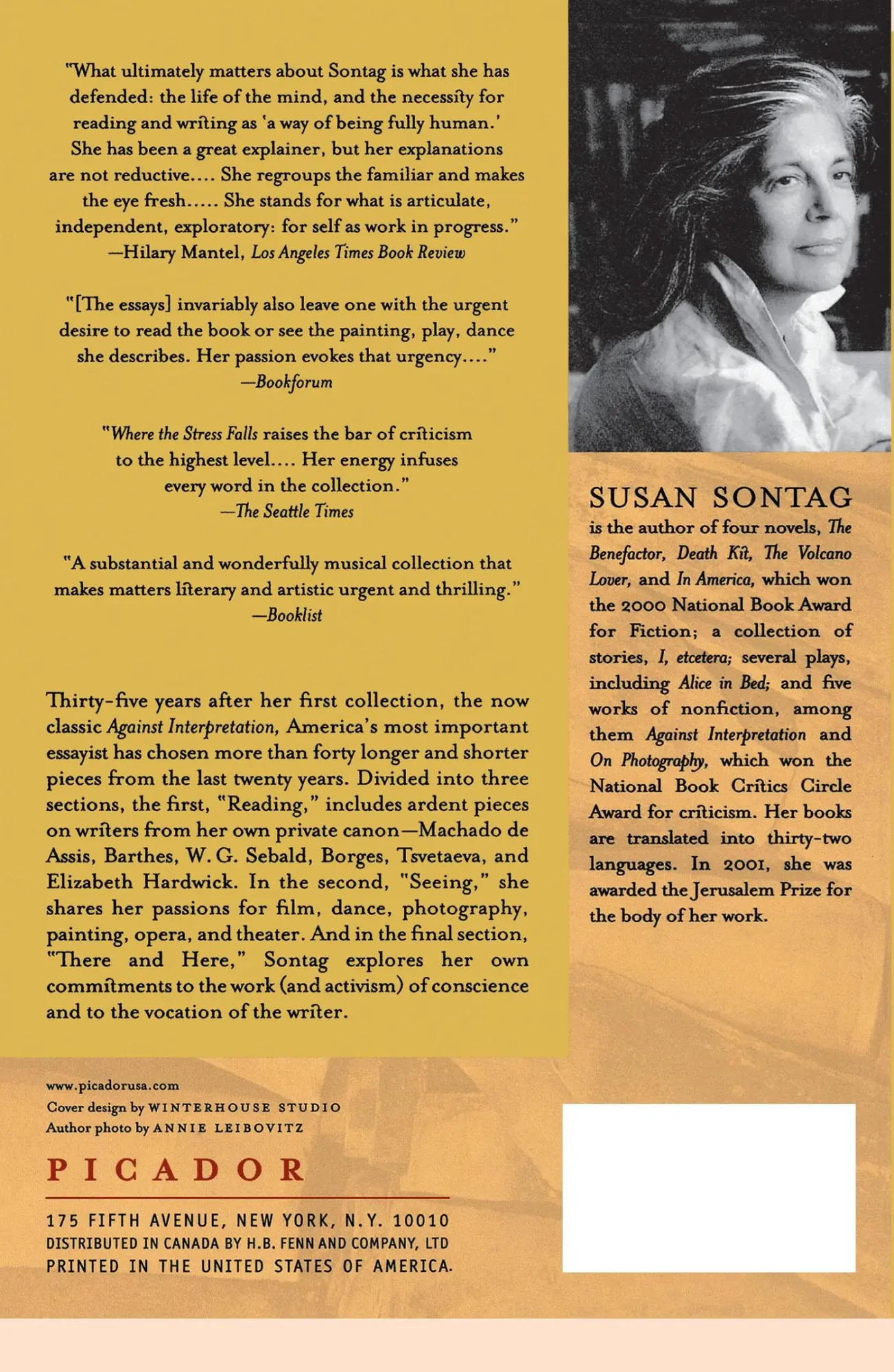 Rückseite: 9780312421311 | Where the Stress Falls | Essays | Susan Sontag (u. a.) | Taschenbuch