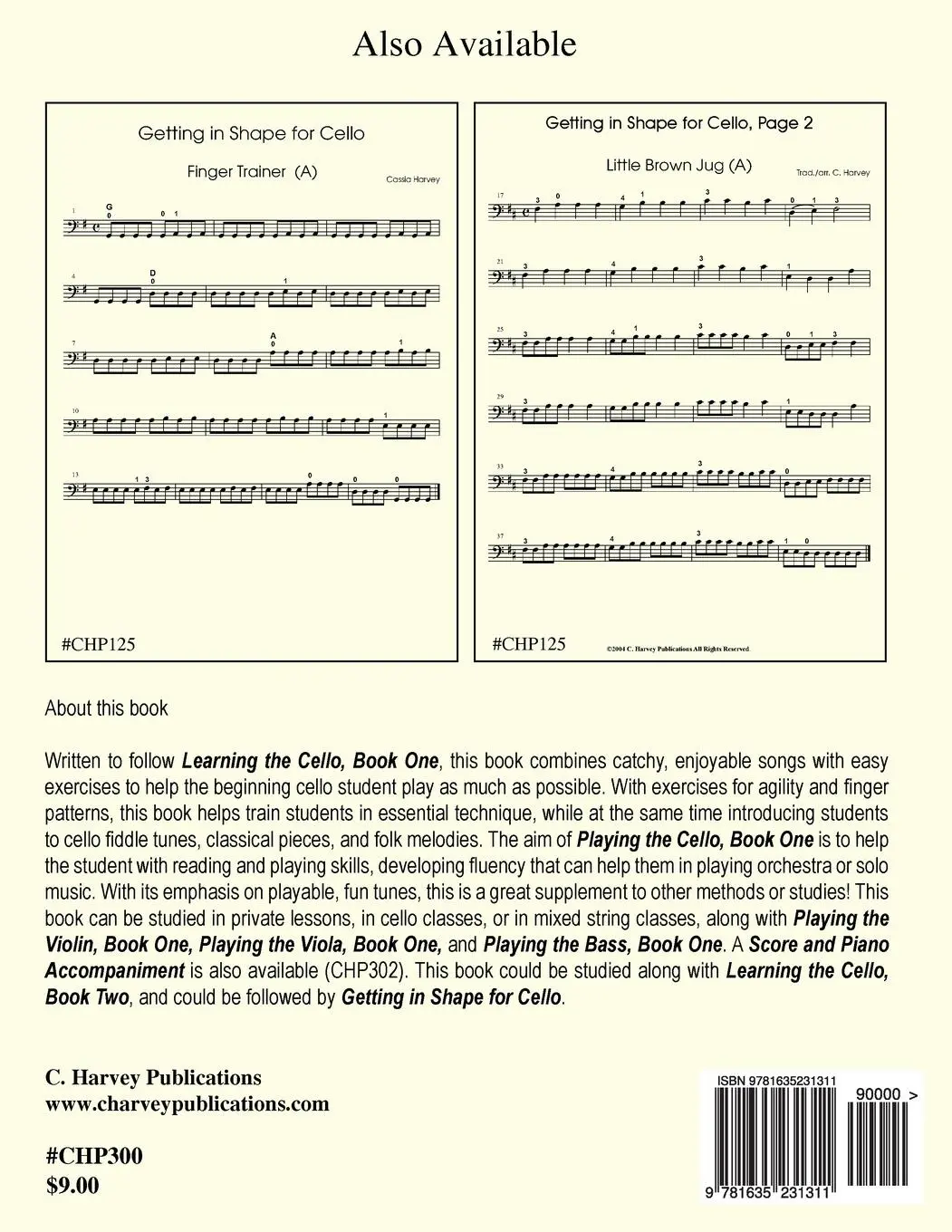 Rückseite: 9781635231311 | Playing the Cello, Book One | Cassia Harvey | Taschenbuch | Englisch