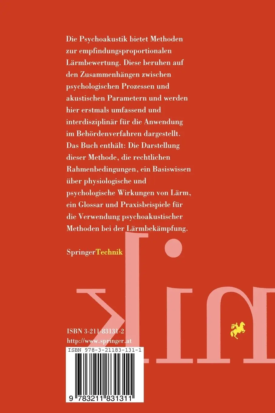 Rückseite: 9783211831311 | Taschenbuch der Angewandten Psychoakustik | Steiner (u. a.) | Buch | x