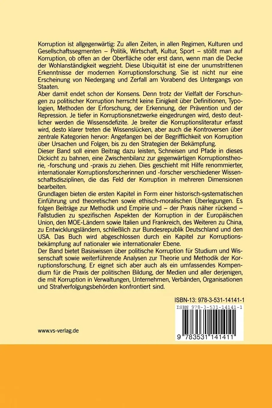 Rückseite: 9783531141411 | Dimensionen politischer Korruption | Ulrich Alemann | Taschenbuch