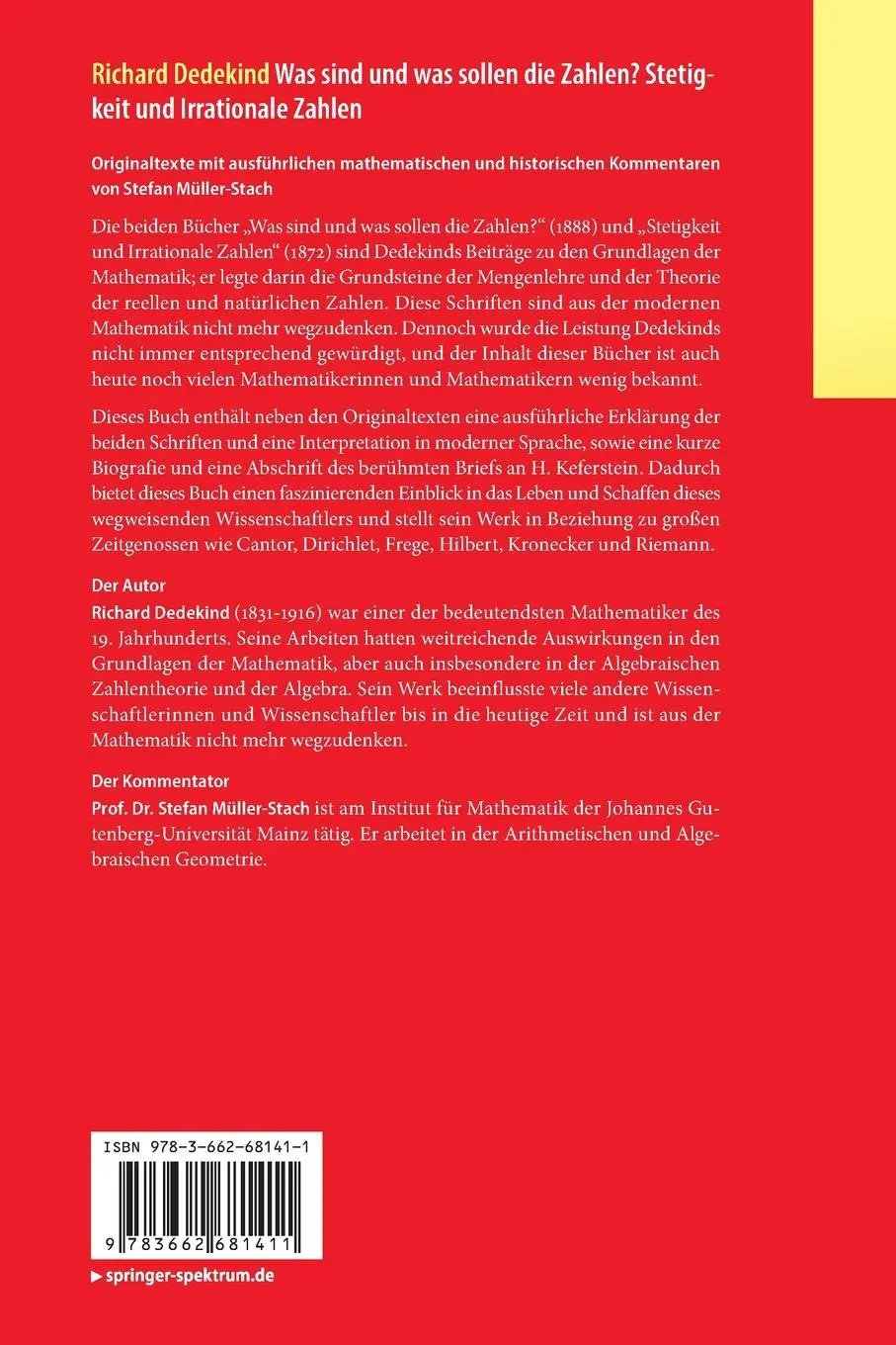 Rückseite: 9783662681411 | Richard Dedekind | Stefan Müller-Stach | Taschenbuch | x | Deutsch