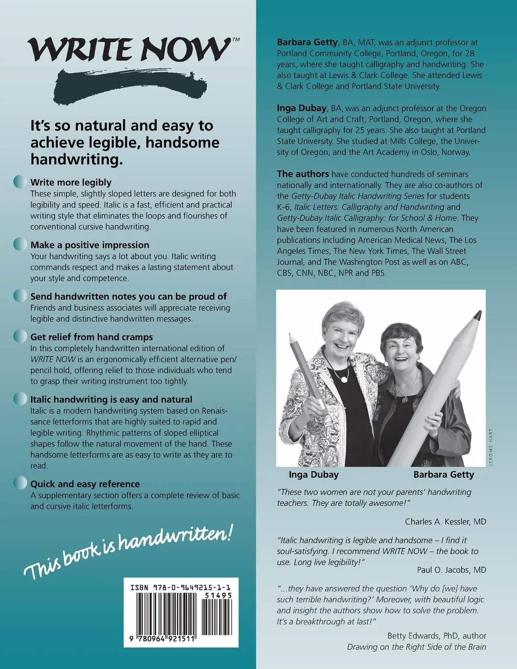 Rückseite: 9780964921511 | WRITE NOW | The Getty-Dubay Program for Handwriting Success | Buch