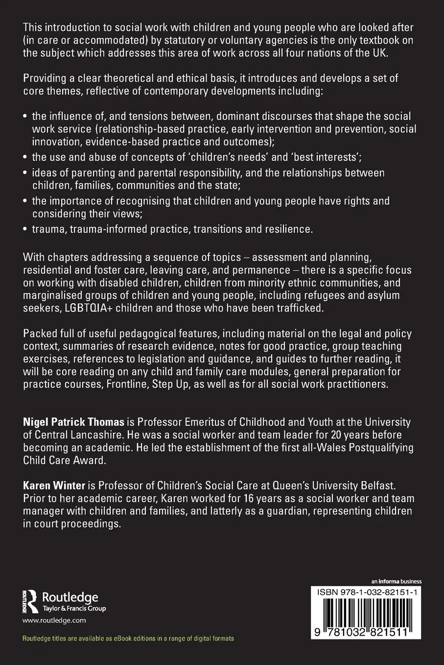Rückseite: 9781032821511 | Social Work with Young People in Care | Nigel Patrick Thomas (u. a.)