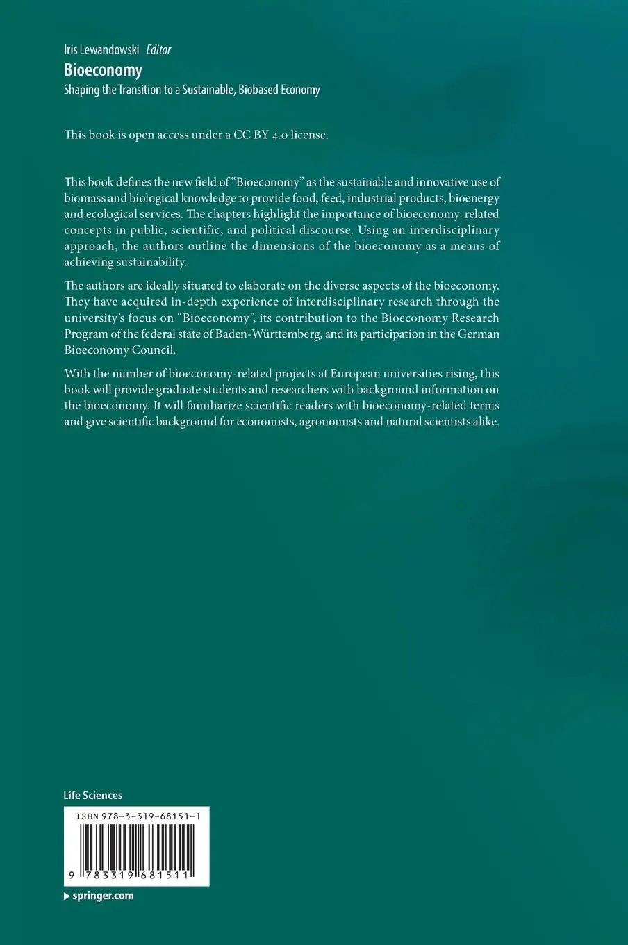 Rückseite: 9783319681511 | Bioeconomy | Shaping the Transition to a Sustainable, Biobased Economy