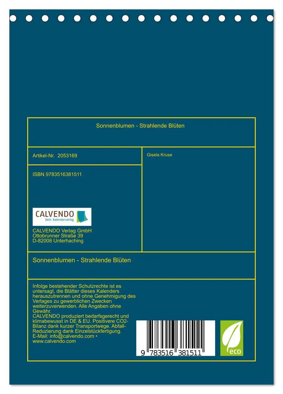Bild: 9783516381511 | Sonnenblumen - Strahlende Blüten (Tischkalender 2026 DIN A5 hoch),...