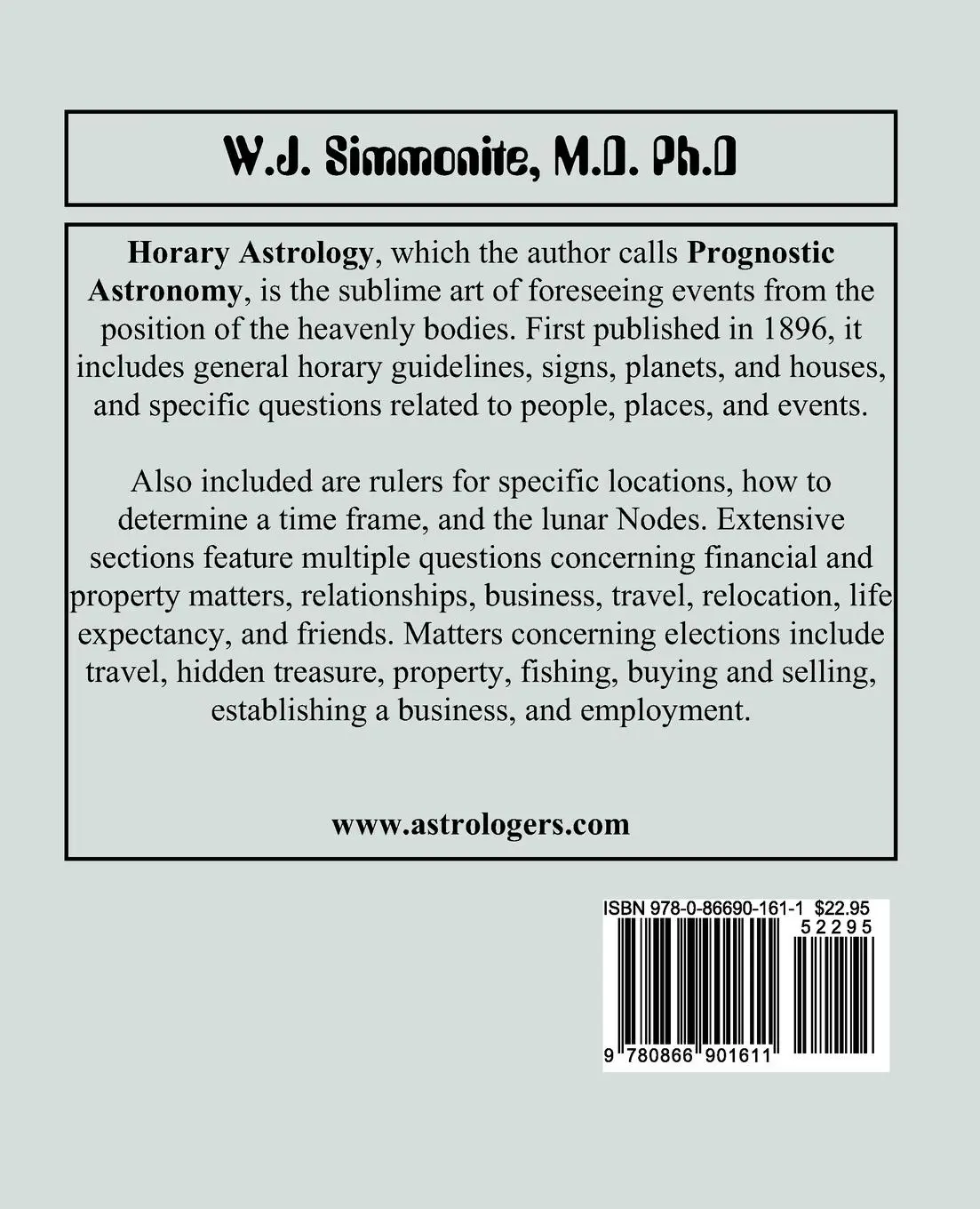 Rückseite: 9780866901611 | Horary Astrology | W. J. Simmonite | Taschenbuch | Englisch | 2009