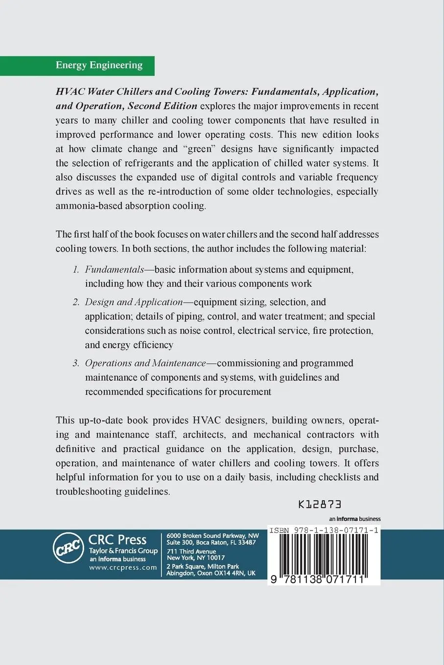 Rückseite: 9781138071711 | HVAC Water Chillers and Cooling Towers | Herbert W. Stanford III