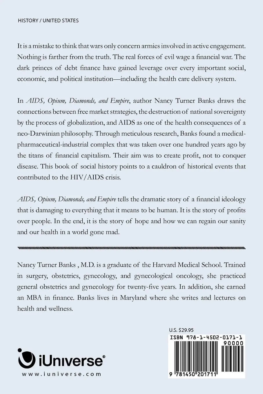 Rückseite: 9781450201711 | AIDS, Opium, Diamonds, and Empire | M. D. Nancy Turner Banks | Buch
