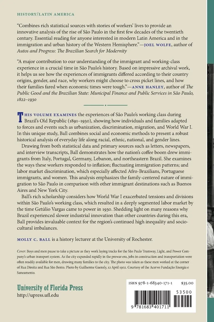 Rückseite: 9781683401711 | Navigating Life and Work in Old Republic São Paulo | Molly C. Ball