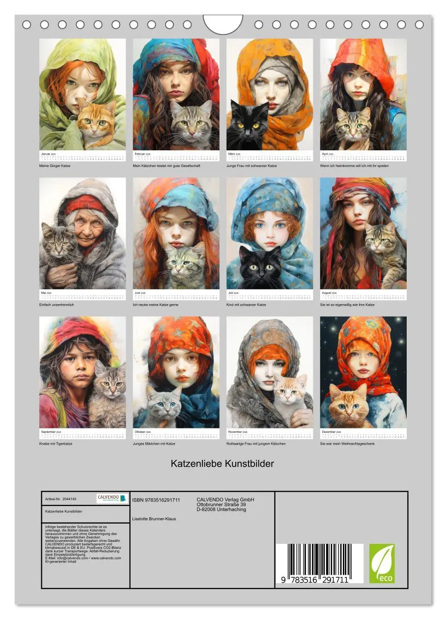 Bild: 9783516291711 | Katzenliebe Kunstbilder (Wandkalender 2026 DIN A4 hoch), CALVENDO...