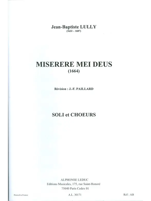 Cover: 9790046301711 | Miserere Mei Deus | Jean-Baptiste Lully | Buch | Alphonse Leduc