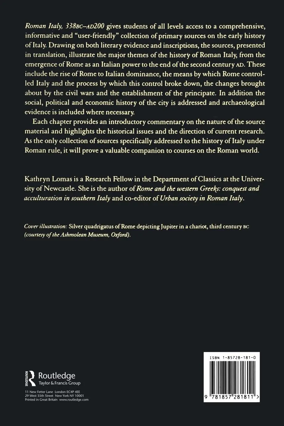 Rückseite: 9781857281811 | Roman Italy, 338 BC - AD 200 | A Sourcebook | Kathryn Lomas | Buch