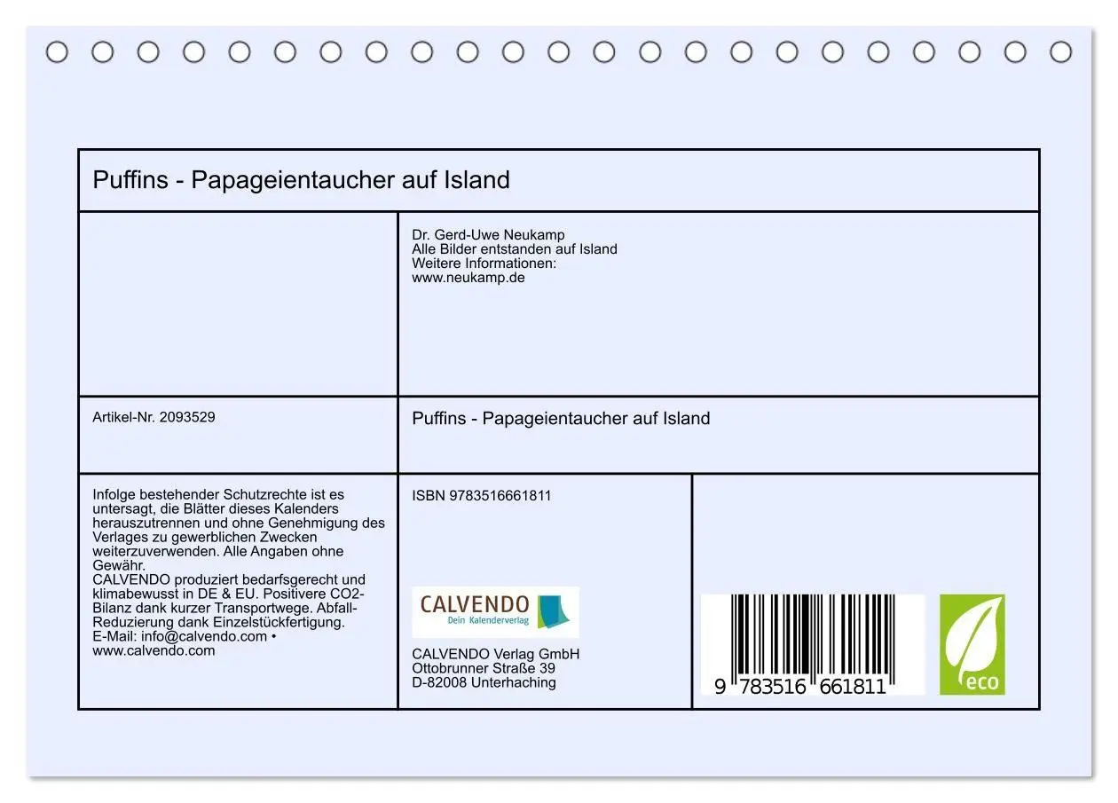 Bild: 9783516661811 | Puffins - Papageientaucher auf Island (Tischkalender 2026 DIN A5...