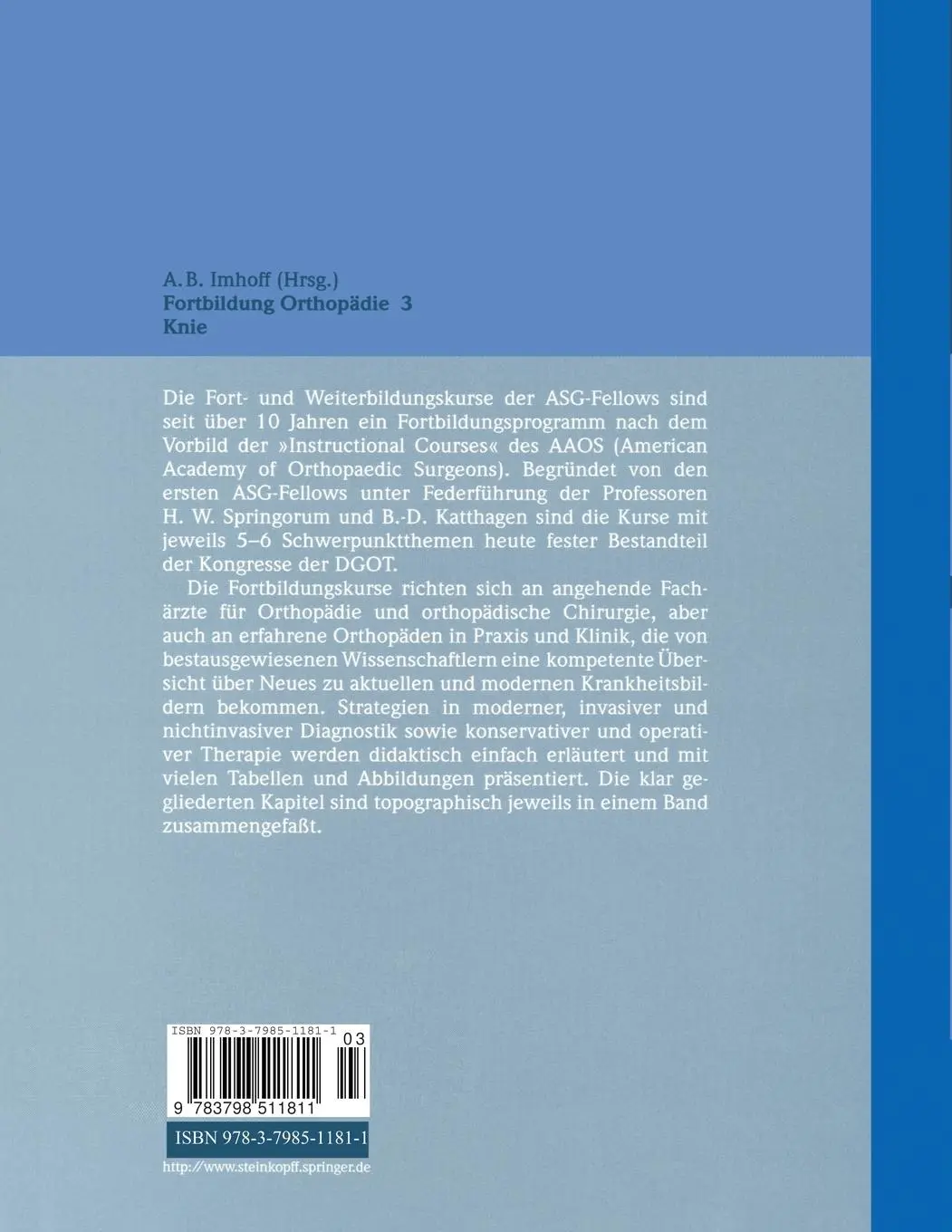 Rückseite: 9783798511811 | Knie | A. B. Imhoff | Taschenbuch | x | Deutsch | 2000 | Steinkopff