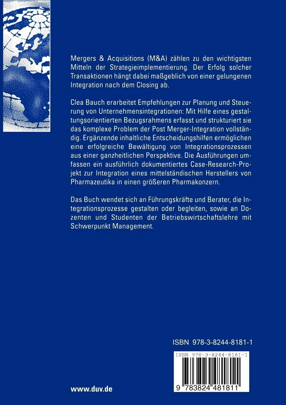 Rückseite: 9783824481811 | Planung und Steuerung der Post Merger-Integration | Clea Bauch | Buch