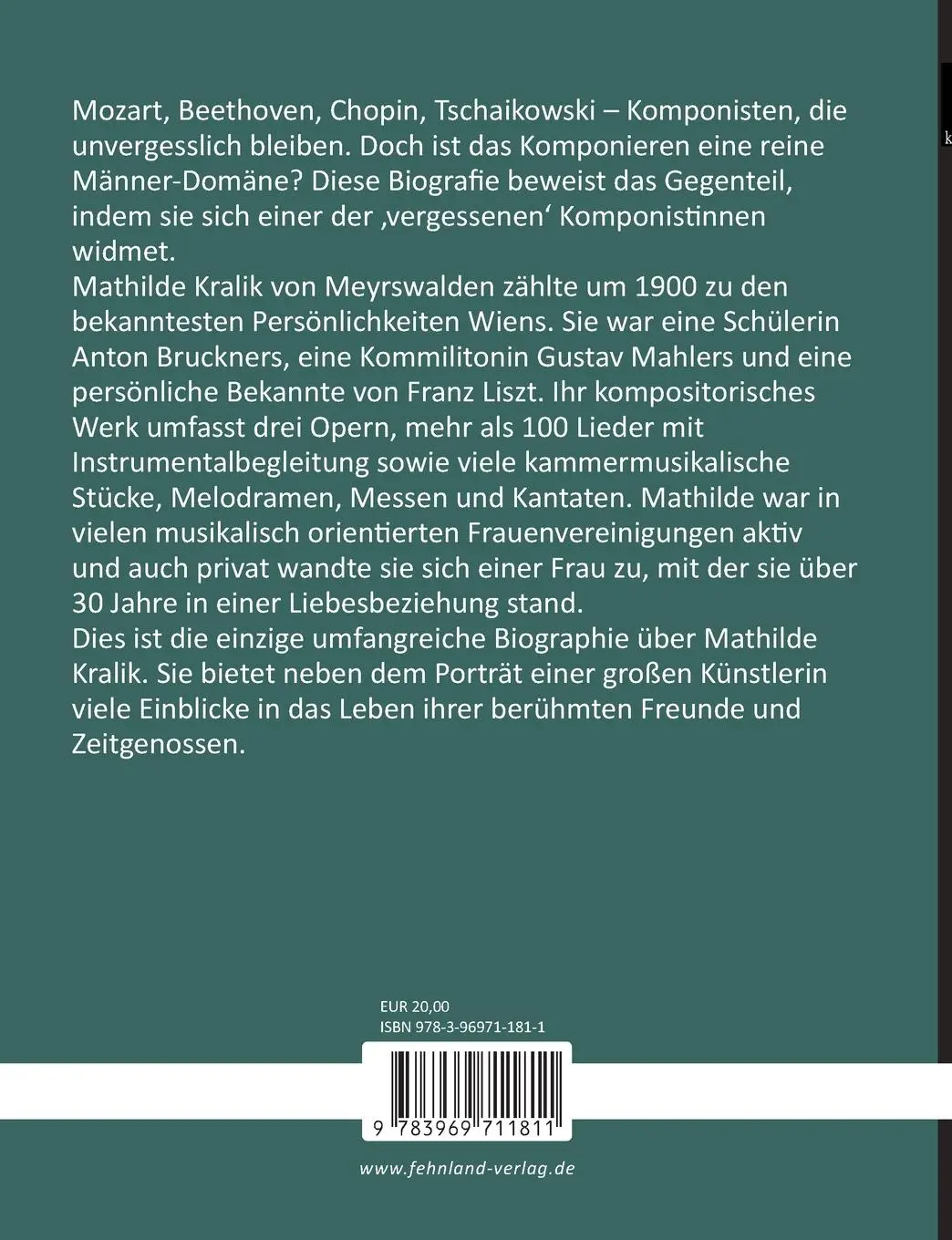 Rückseite: 9783969711811 | Ein Kuss von Franz Liszt. Mathilde Kralik von Meyrswalden | Buch