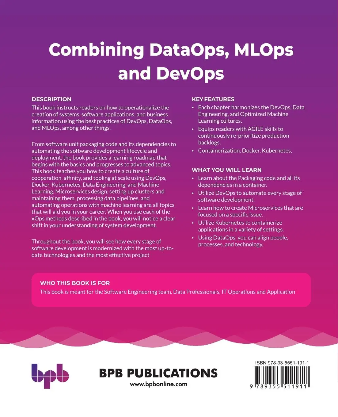 Rückseite: 9789355511911 | Combining DataOps, MLOps and DevOps | Kalpesh Parikh (u. a.) | Buch