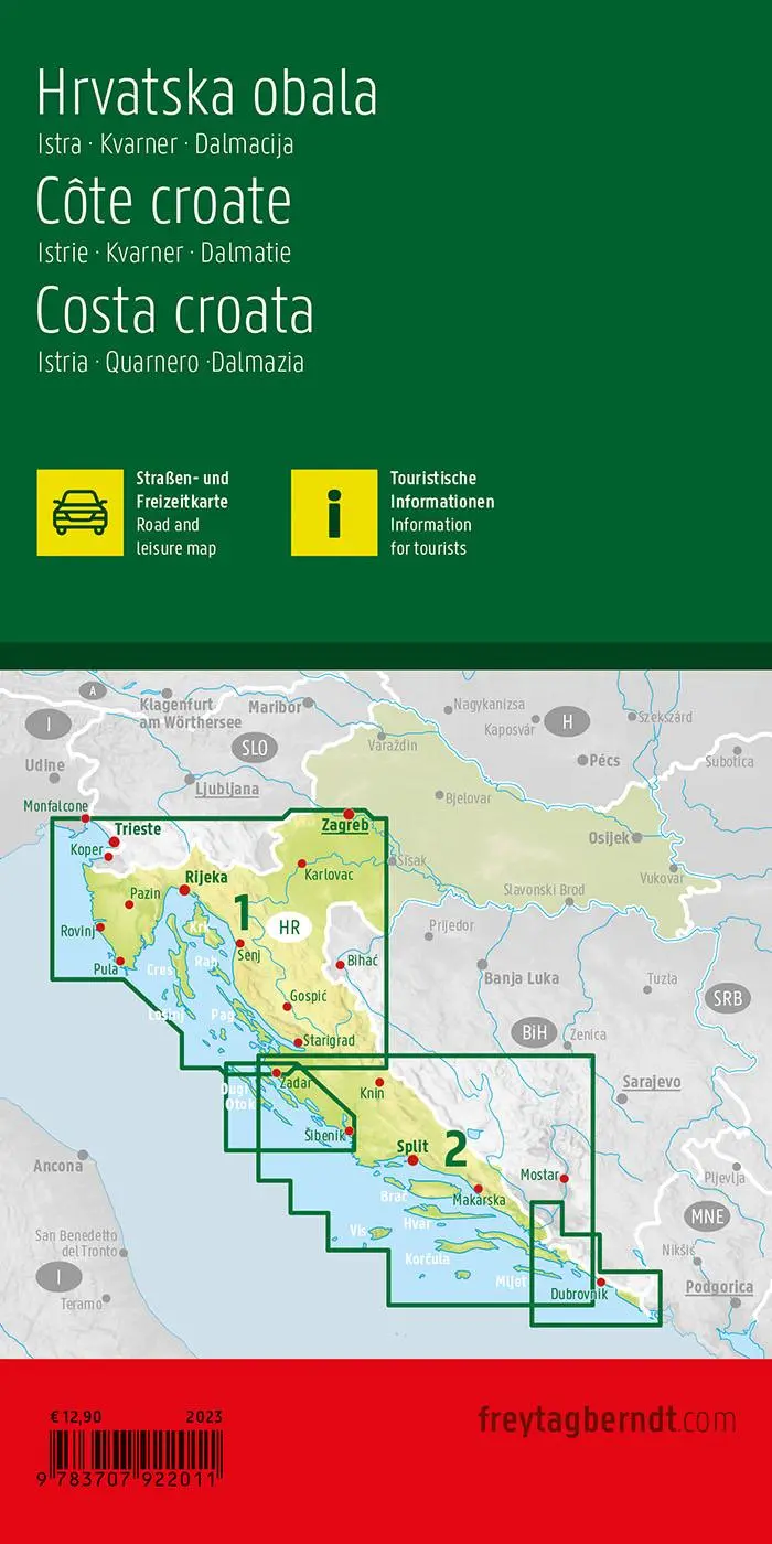 Rückseite: 9783707922011 | Kroatien Küste, Straßen- und Freizeitkarte 1:200.000, freytag &amp; berndt