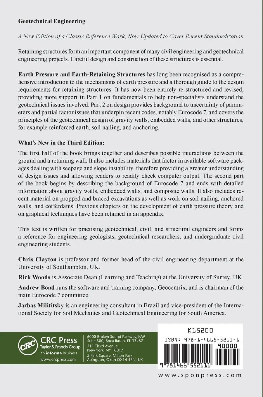 Rückseite: 9781466552111 | Earth Pressure and Earth-Retaining Structures | Chris R. I. Clayton