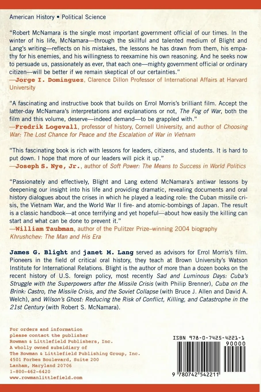 Rückseite: 9780742542211 | The Fog of War | Lessons from the Life of Robert S. McNamara | Buch